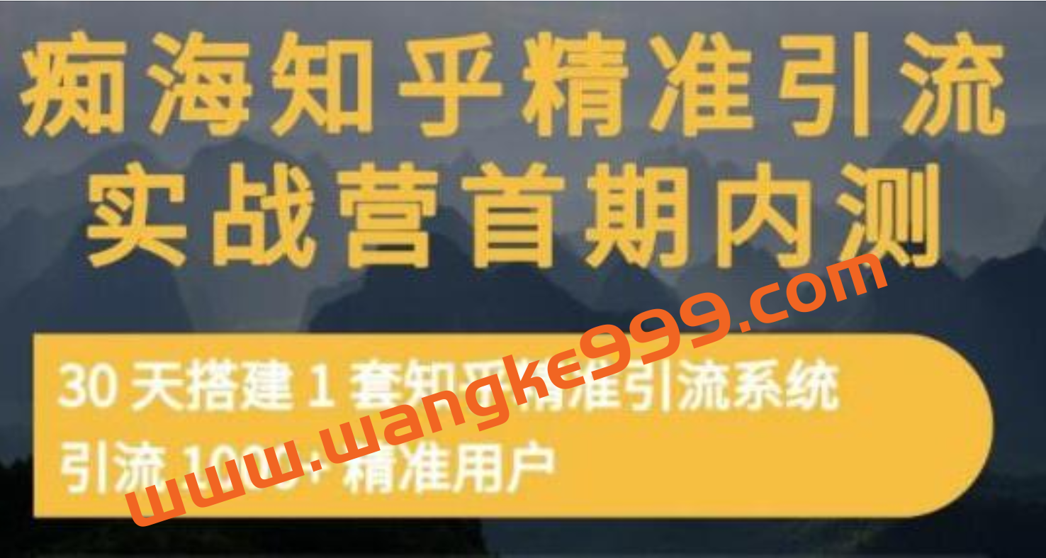 痴海《知乎精准引流实战营2期》30天搭建1套知乎精准引流系统，引流1000+精准用户