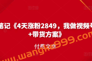 峰子笔记《4天涨粉2849，我做视频号引流 带货方案》付费文章