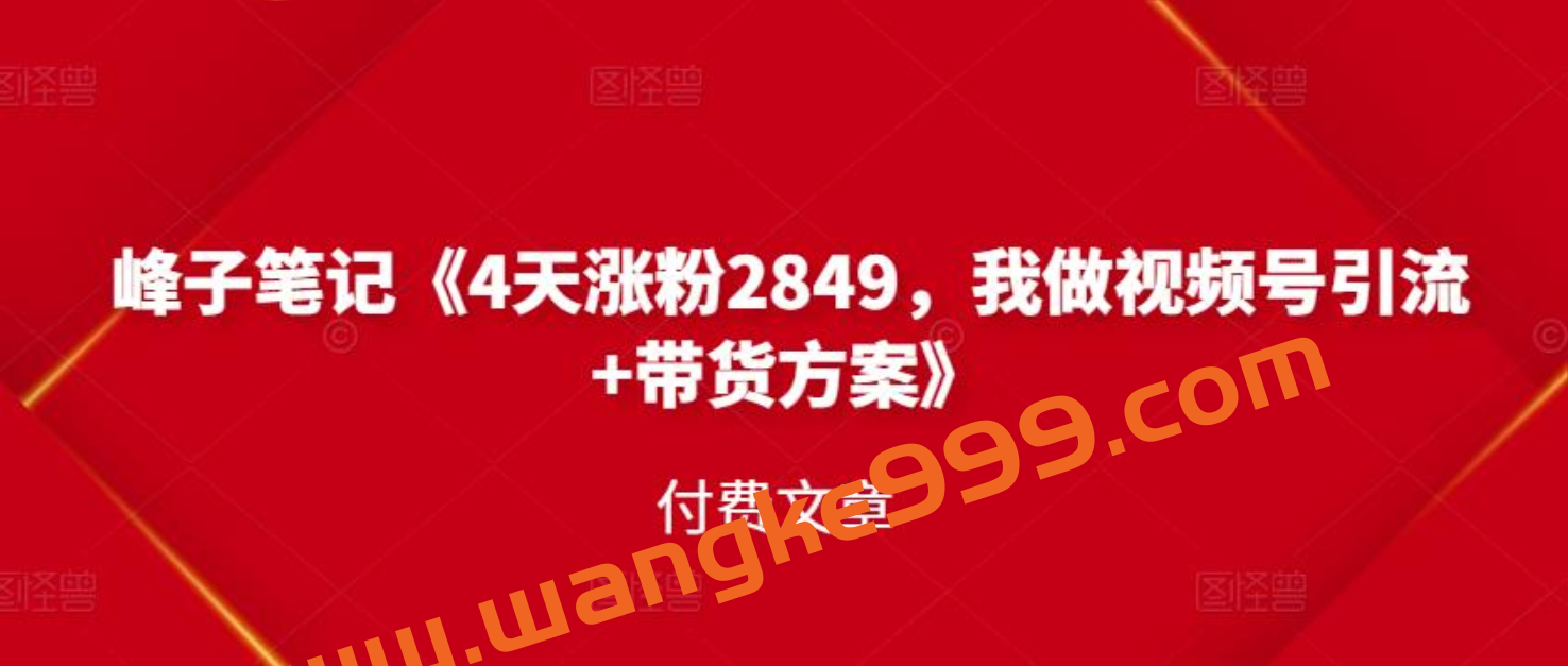 峰子笔记《4天涨粉2849，我做视频号引流 带货方案》付费文章插图