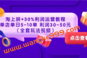 《淘上拼+30%利润运营教程》单店单日5-10单，利润30-50元