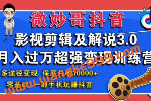 微妙哥抖音影视号月入三万视频教程：零基础，一部手机，人人可做的抖音影视号