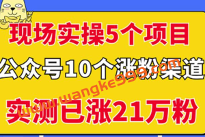 现场实操5个公众号项目，10个涨粉渠道，实测已涨21万粉