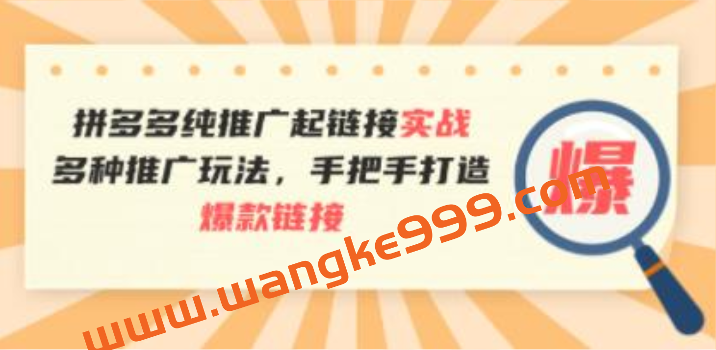 《拼多多纯推广起链接实战》多种推广玩法，手把手打造爆款链接