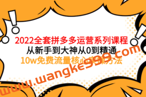 2022拼多多全套核心实操课程，从新手到到大神，从0到精通，10W免费流量核心实操方法