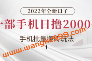 猎人电商2022年全新口子，手机批量搬砖玩法，一部手机日撸2000+