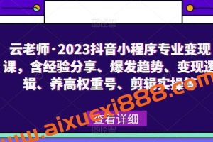 云老师·2023抖音小程序专业变现课，含经验分享、爆发趋势、变现逻辑、养高权重号、剪辑实操等