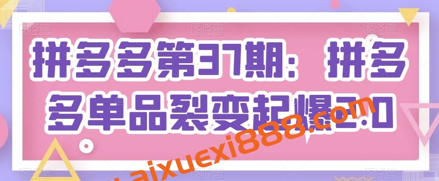 叮当会拼多多高阶技术37期：拼多多单品裂变起爆2.0